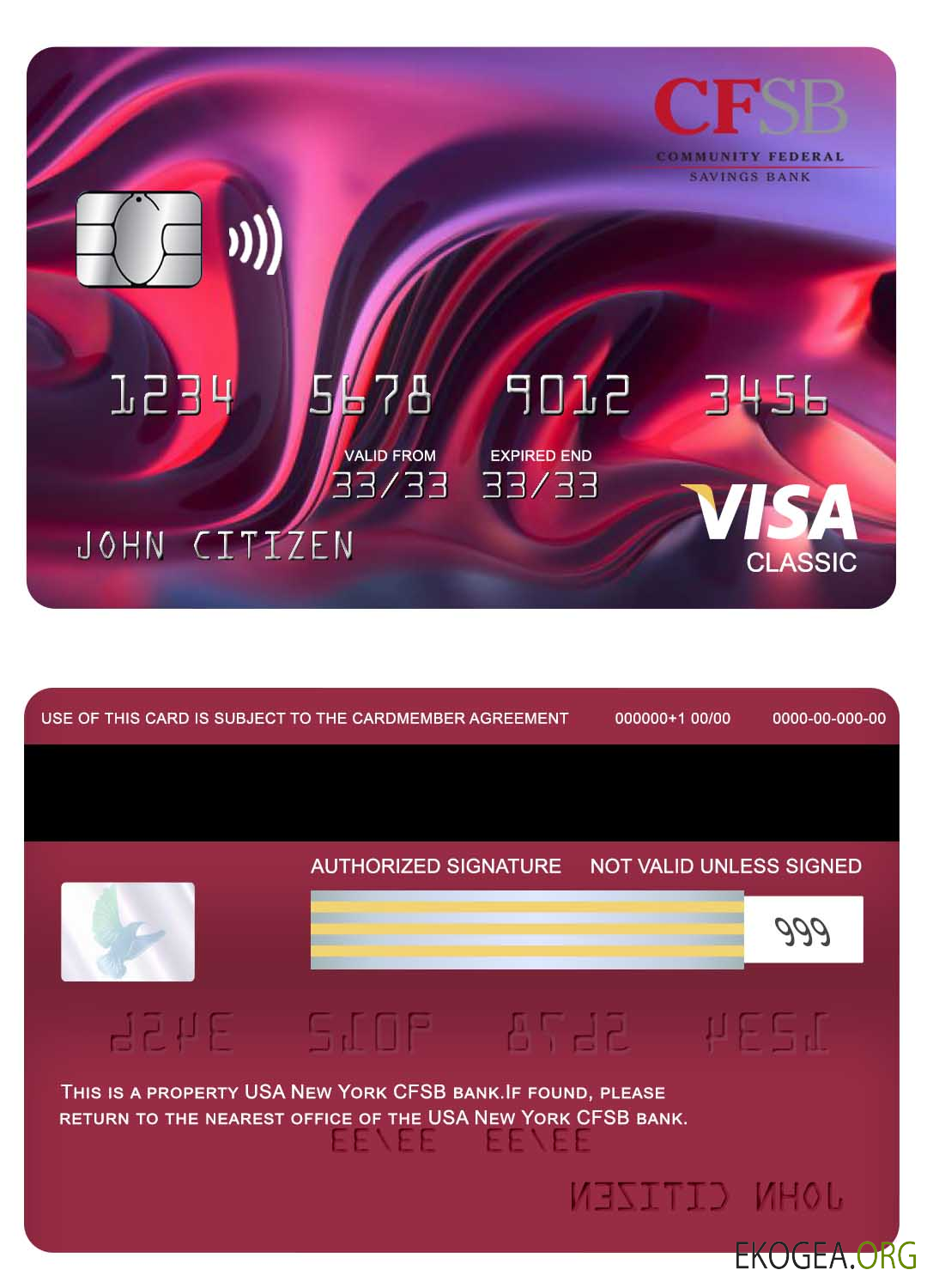 Carte classique visa bancaire CFSB USA New York